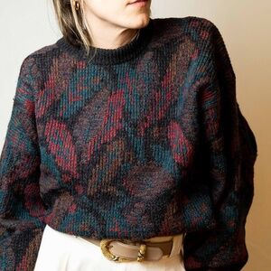 AUTUMN INTARSIA KNIT WOOL SWEATER — VINTAGE